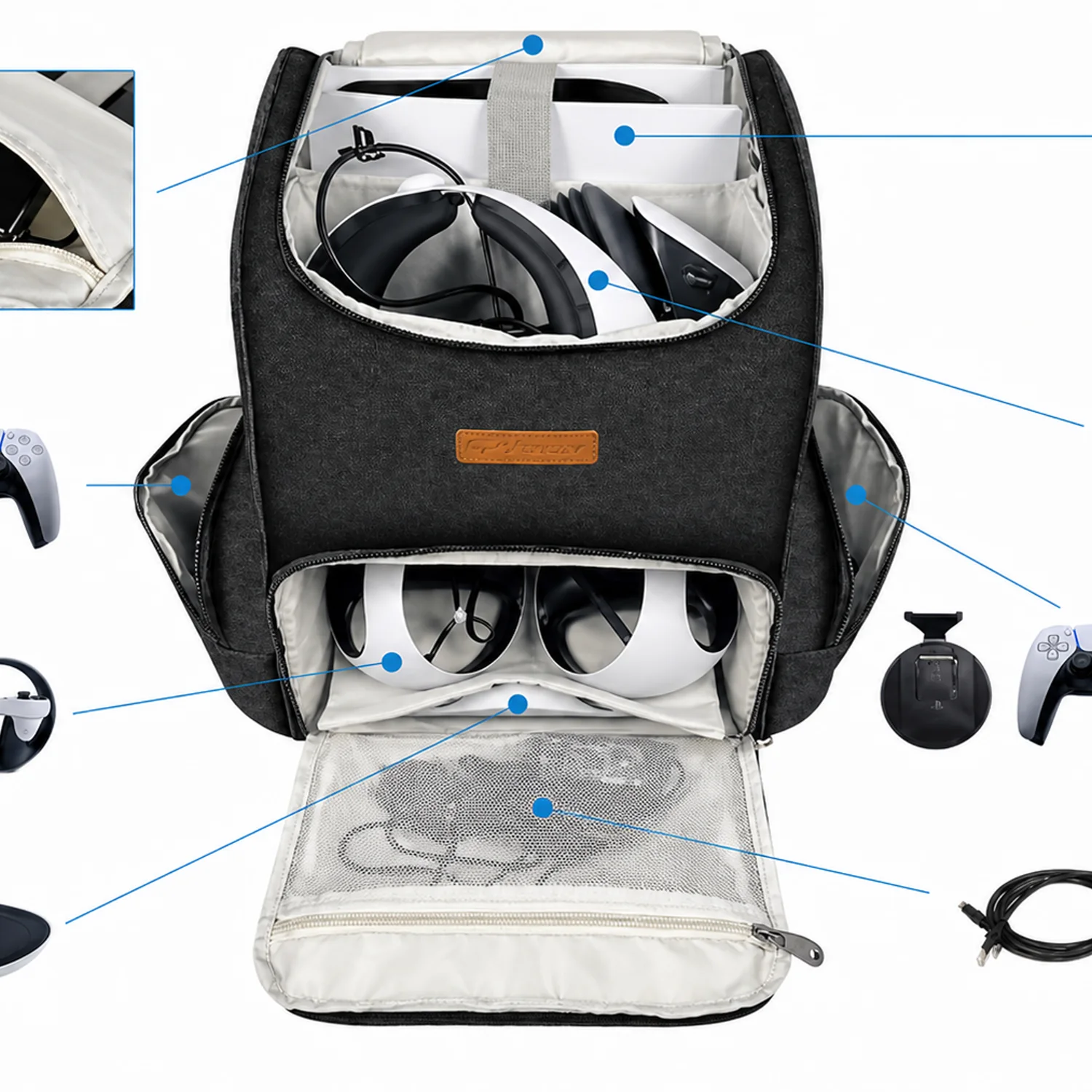 PS5 and PlayStation VR2 protective backpack with organized storage